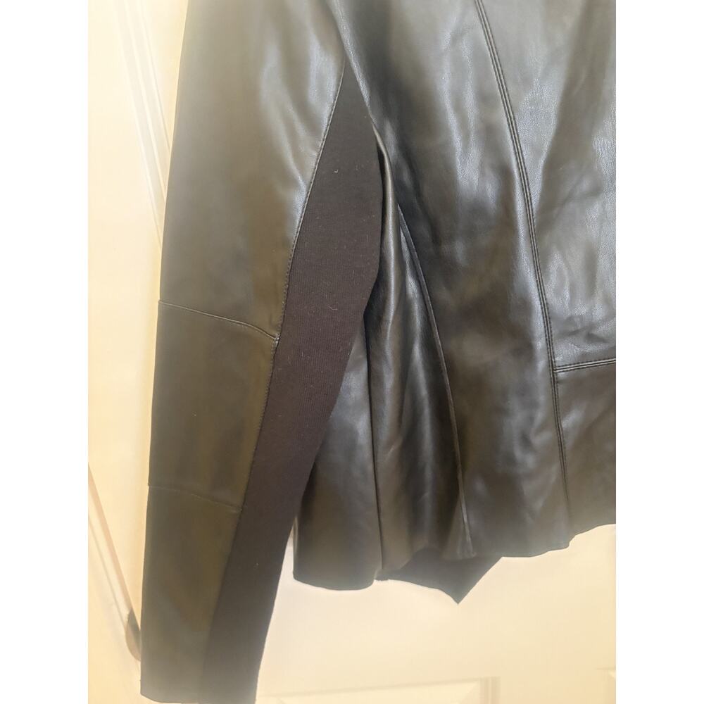 Black Faux Suede Short Jacket Draped Open Front Zip Pockets Bagatelle Medium - Picture 6 of 6